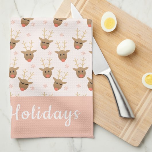 Rentier Pattern Happy Holidays Orange Geschirrtuch (Viertel Falte)