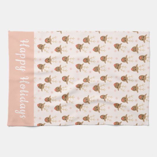 Rentier Pattern Happy Holidays Orange Geschirrtuch (Horizontal)