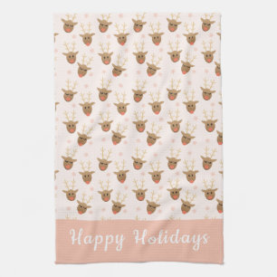 Rentier Pattern Happy Holidays Orange Geschirrtuch