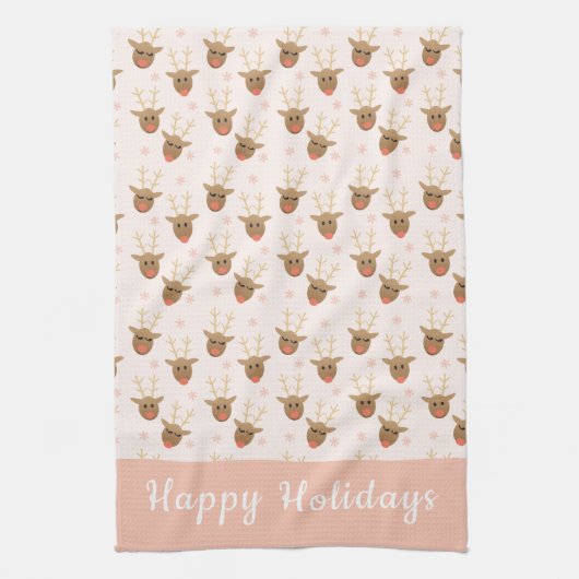 Rentier Pattern Happy Holidays Orange Geschirrtuch (Vertikal)