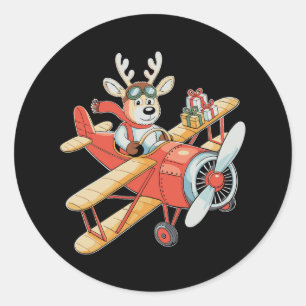 Rentier-Pilot-Weihnachten-Aviator-Flugzeug-Weihnac Runder Aufkleber