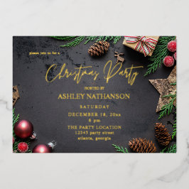 Rentier & Pine Rustikales Weihnachtsfest Party Folieneinladung