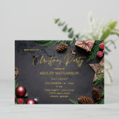 Rentier & Pine Rustikales Weihnachtsfest Party Folieneinladung (Stehend vorne)