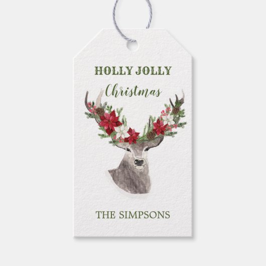 Rentier, Poinsettia Weihnachten Geschenkanhänger (Vorderseite)