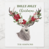 Rentier, Poinsettia Weihnachten Weinetikett (Einzelnes Label)