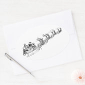 Rentier Pulling Santa's Schlitten. Ovaler Aufkleber (Umschlag)