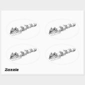 Rentier Pulling Santa's Schlitten. Ovaler Aufkleber (Blatt)