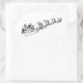 Rentier Pulling Santa's Schlitten. Ovaler Aufkleber (Tasche)