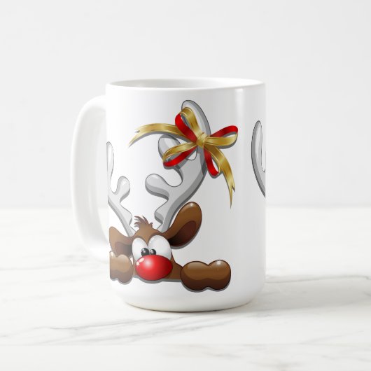 Rentier Puzzled Weihnachtsmann Kaffeetasse (Vorderseite Links)