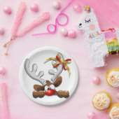 Rentier Puzzled Weihnachtsmann Pappteller (Party)