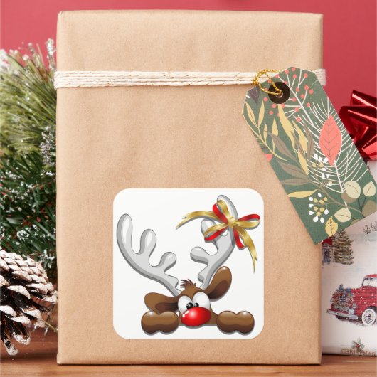 Rentier Puzzled Weihnachtsmann Quadratischer Aufkleber (Feiertag)