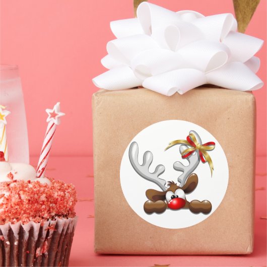 Rentier Puzzled Weihnachtsmann Runder Aufkleber (Party)