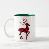 Rentier Red and Black Buffalo Karierte Weihnachten Zweifarbige Tasse (Links)