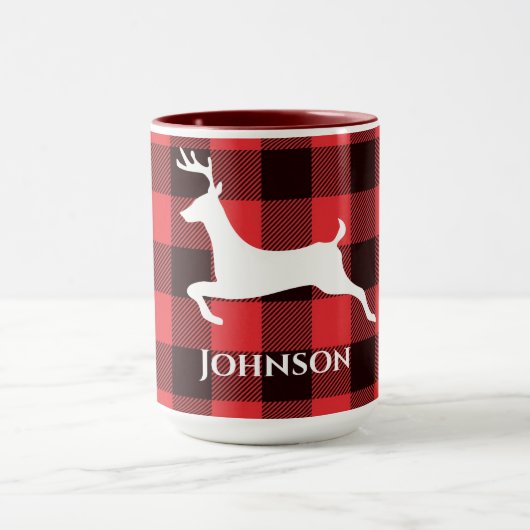Rentier Red & Black Tartan Muster Buffalo Kariert Tasse (Zentrum)