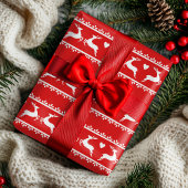 Rentier Romance Rot-Weiß-skandinavisches Design Geschenkpapier