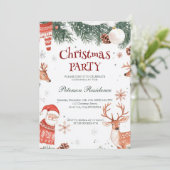 Rentier Santa und Ornamente Weihnachts-Party Einladung (Stehend Vorderseite)