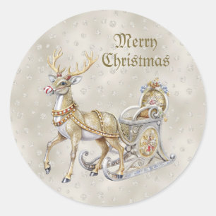 Rentier-Schlitten-Christmas-Aufkleber Runder Aufkleber
