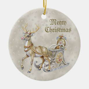 Rentier-Schlitten-Weihnachtsfeiertags-Ornament Keramik Ornament