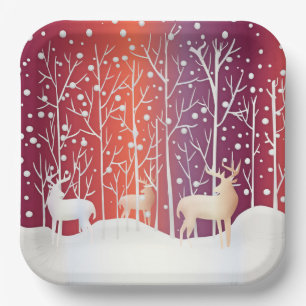 Rentier Schneebedeckter Feiertag Papier Teller