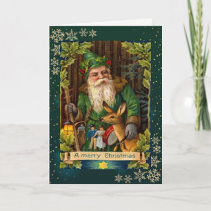 Rentier,Schneeflocken,vintage Weihnachtsgrußkarte Feiertagskarte
