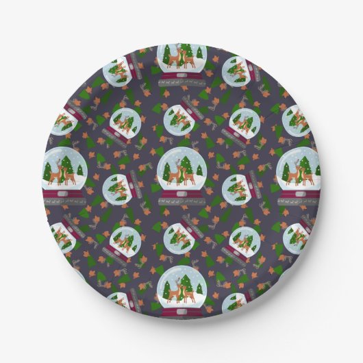 Rentier-Schneekugeln Pappteller (Vorderseite)