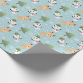 Rentier, Schneemänner und Weihnachtsbaumen Geschenkpapier (Ecke)