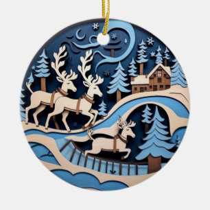 "Rentier Sleigh Ride Ornament" Keramik Ornament