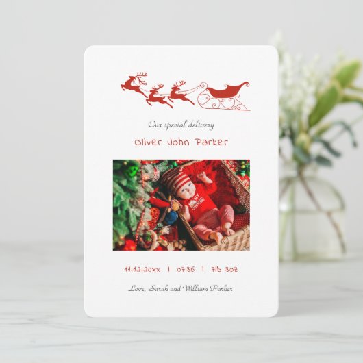 Rentier & Sleigh Weihnachtsfeier Ankündigung (Stehend Vorderseite)