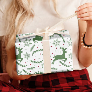 Rentier & Snowflake Weihnachten Weihnachten Grün Geschenkpapier