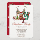 Rentier, Snowman, Joy Christmas Party Einladung (Vorne/Hinten)