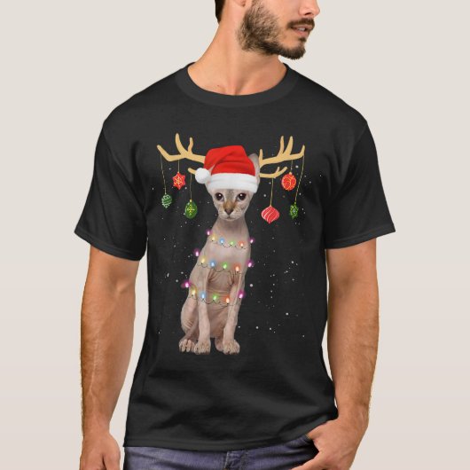 Rentier Sphynx Cat Weihnachtsmannmütze Weihnachten T-Shirt (Vorderseite)