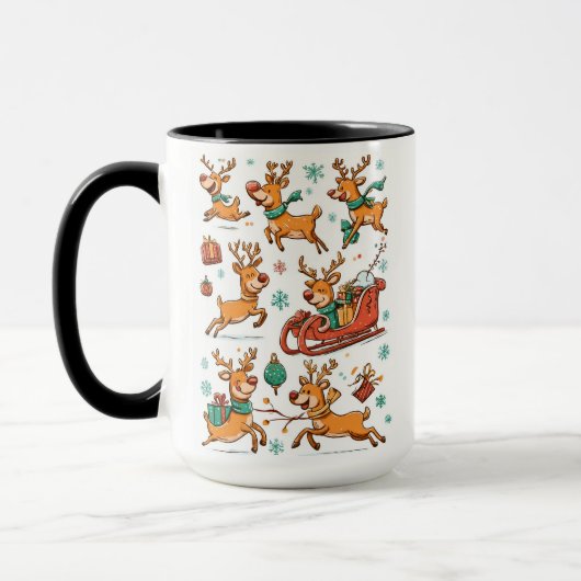 Rentier-Spiele – Weihnachts-Cartoon-Tasse Tasse (Links)