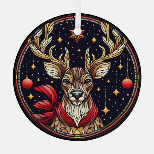 Rentier, Stars und Ornamente aus Hartglas (Rückseite)