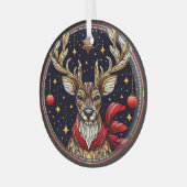 Rentier, Stars und Ornamente aus Hartglas (Vorderseite links)