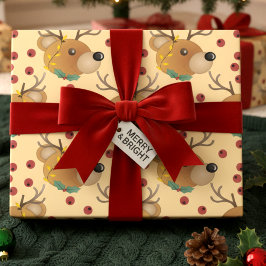 Rentier-Teddybär mit Lichtern Beige Weihnachten Geschenkpapier