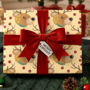 Rentier-Teddybär mit Lichtern Beige Weihnachten Geschenkpapier