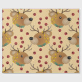 Rentier-Teddybär mit Lichtern Beige Weihnachten Geschenkpapier (Flach)