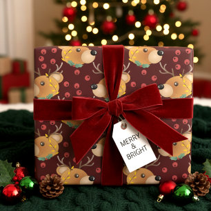 Rentier-Teddybär mit Lichtern Marine-Weihnachten Geschenkpapier