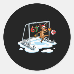 Rentier-Torwart 67 Fußballnetz Lustiges Weihnachte Runder Aufkleber
