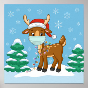 Rentier trägt eine Maske für Weihnachten Poster