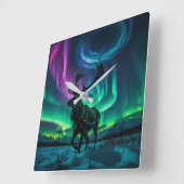 Rentier und das Design der Northern Lights Wildlif Quadratische Wanduhr (Winkel)