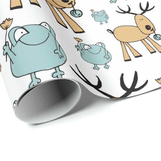 Rentier- und Froschmuster Geschenkpapier (Rolleneckpunkt)
