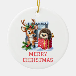 Rentier und Igel Weihnachten Keramik Ornament