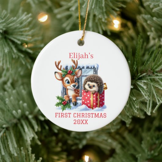 Rentier und Igel Weihnachten Keramik Ornament (Baum)