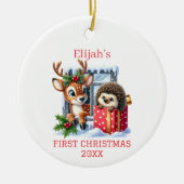 Rentier und Igel Weihnachten Keramik Ornament (Vorne)