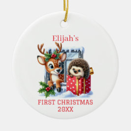 Rentier und Igel Weihnachten Keramik Ornament