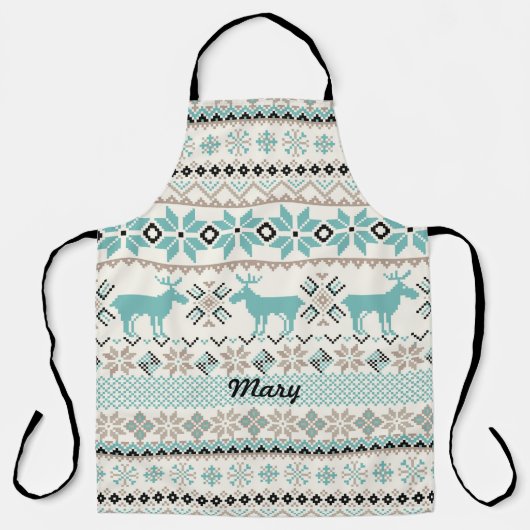 Rentier und Nordic Snowflake Sweatlike Pattern Schürze (Vorderseite)
