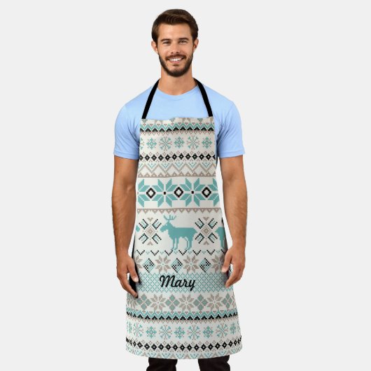 Rentier und Nordic Snowflake Sweatlike Pattern Schürze (Getragen)