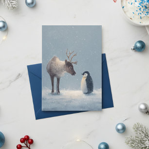 Rentier und Pinguin Weihnachtsfeiertag Feiertagskarte