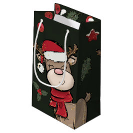 Rentier und Red Berry Dark Green Small Gift Bag Kleine Geschenktüte